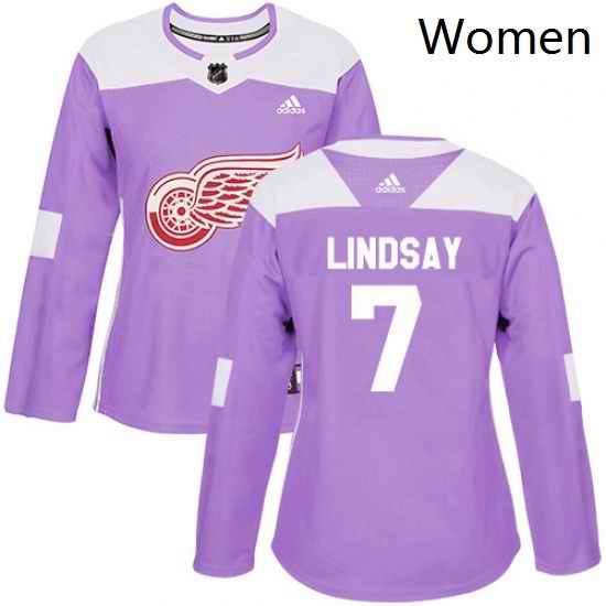 Womens Adidas Detroit Red Wings 7 Ted Lindsay Authentic Purple Fights Cancer Practice NHL Jersey
